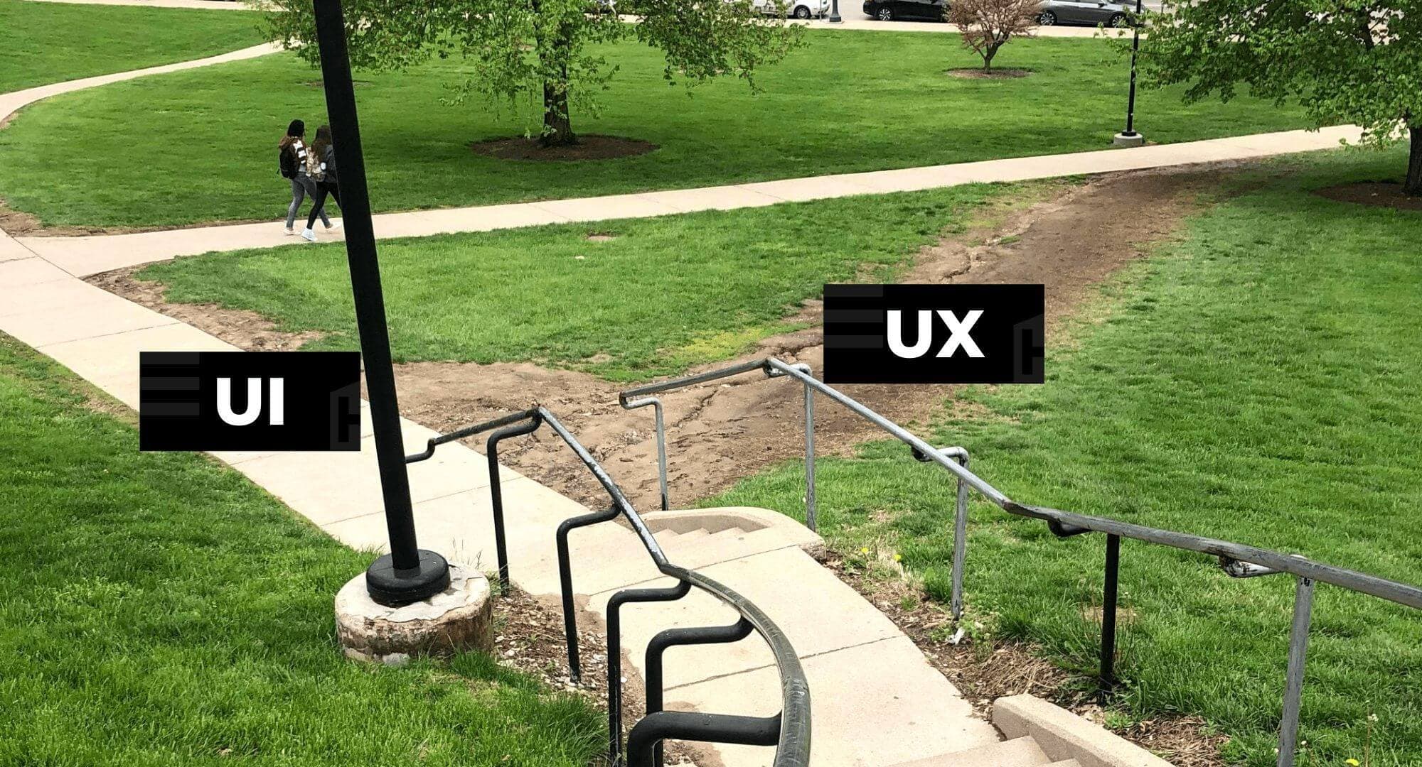 UI vs. UX - A designed pathway vs. footmade pathway