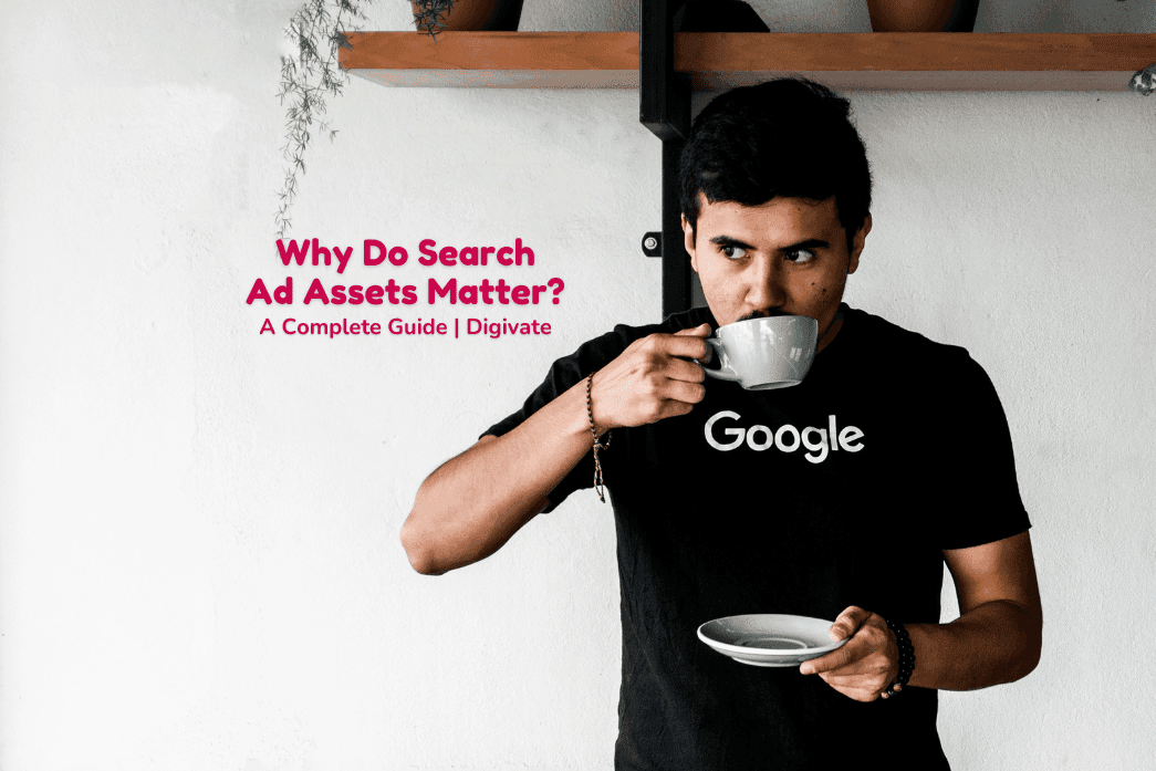 a man in a google shirt drinking coffee out of a cup
