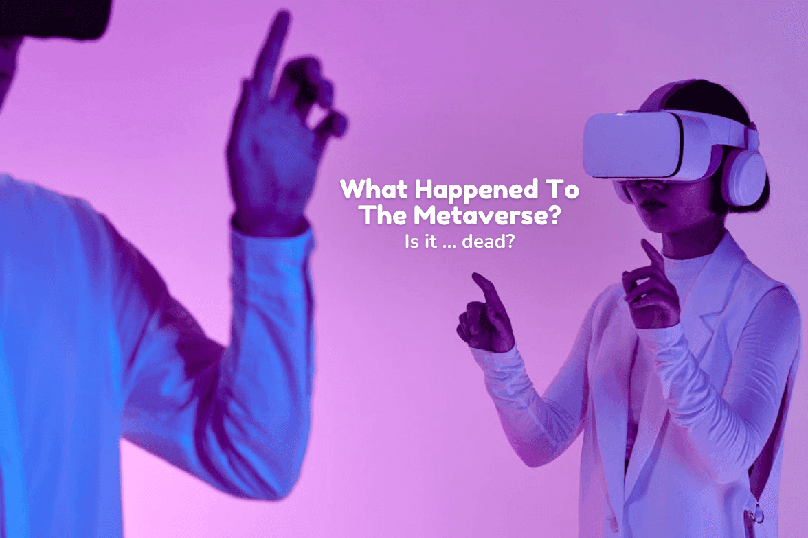 A man and woman in VR headsets explore the metaverse.