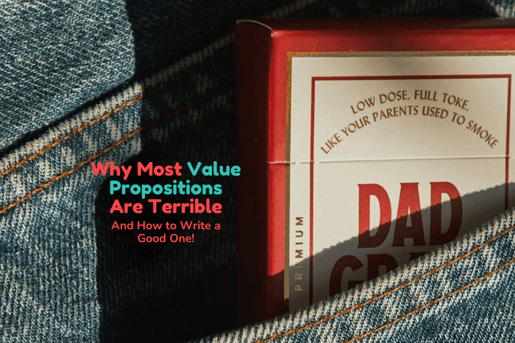 A pack of pre-rolled joints in a jeans pocket containing the words ‘Low dose, dull toke, like your parents used to smoke.’