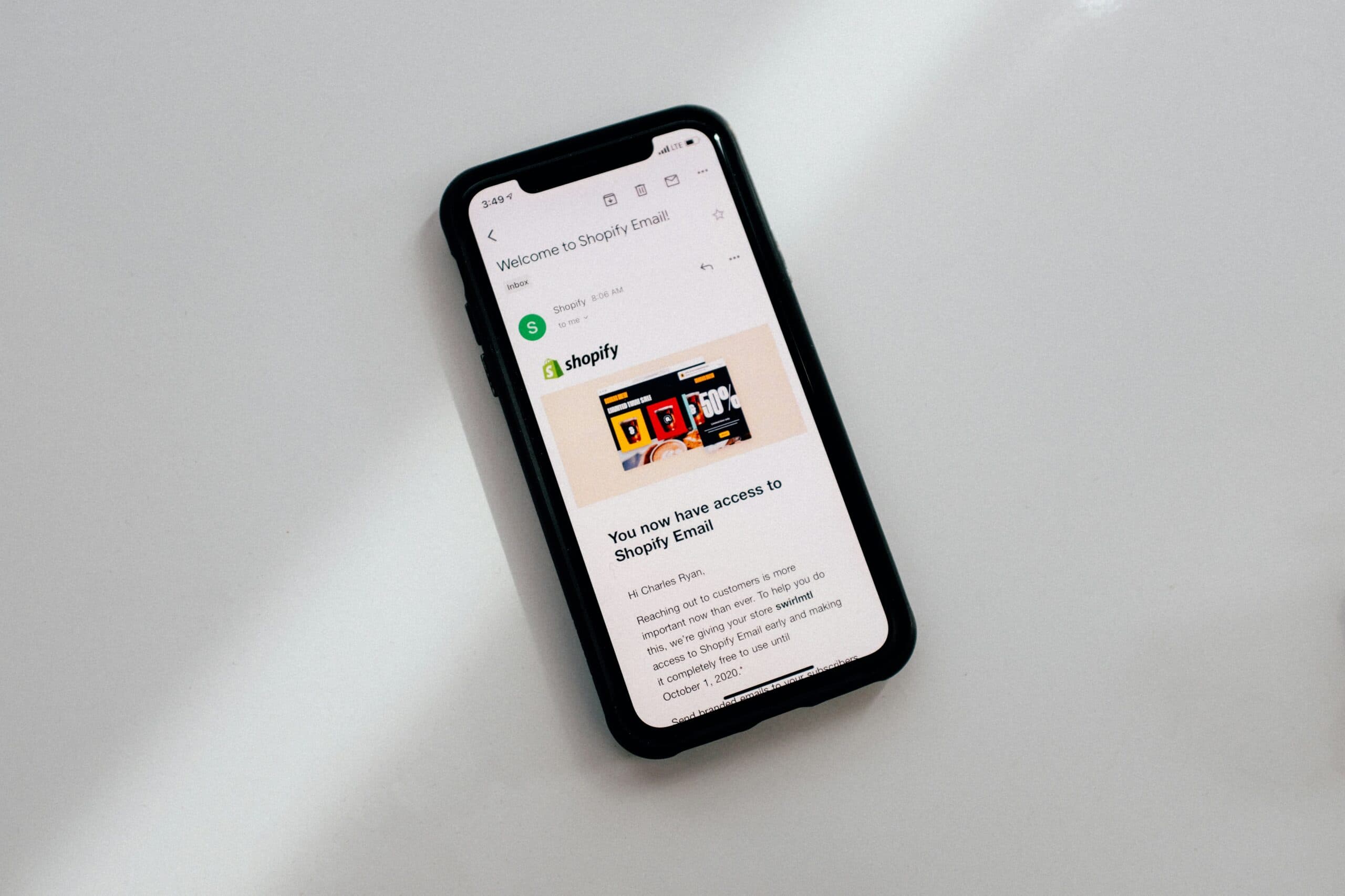 shopify email on mobiel phone
