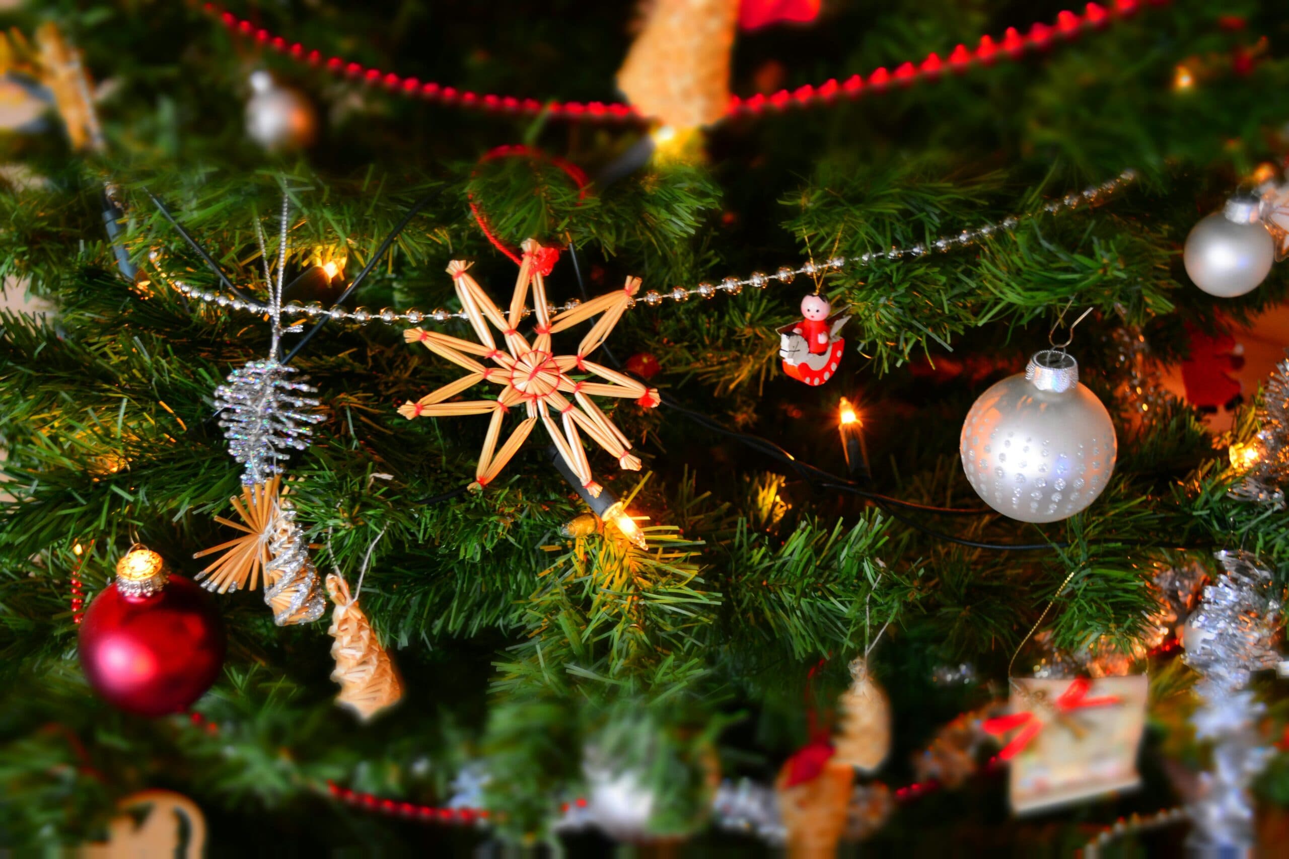 christmas decorations on a tree