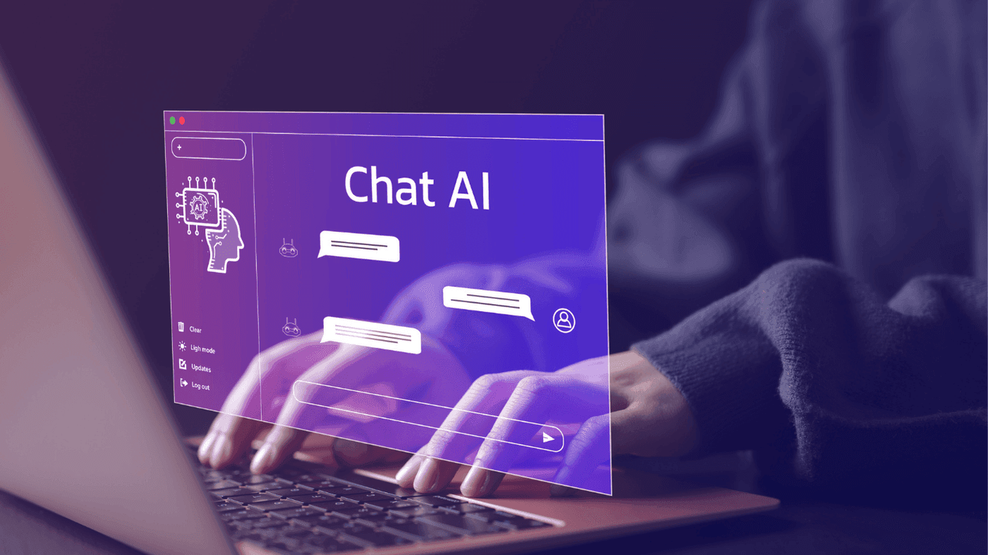 person typing on laptop chat ai
