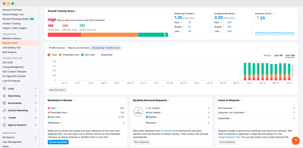 Backlink audit on Semrush