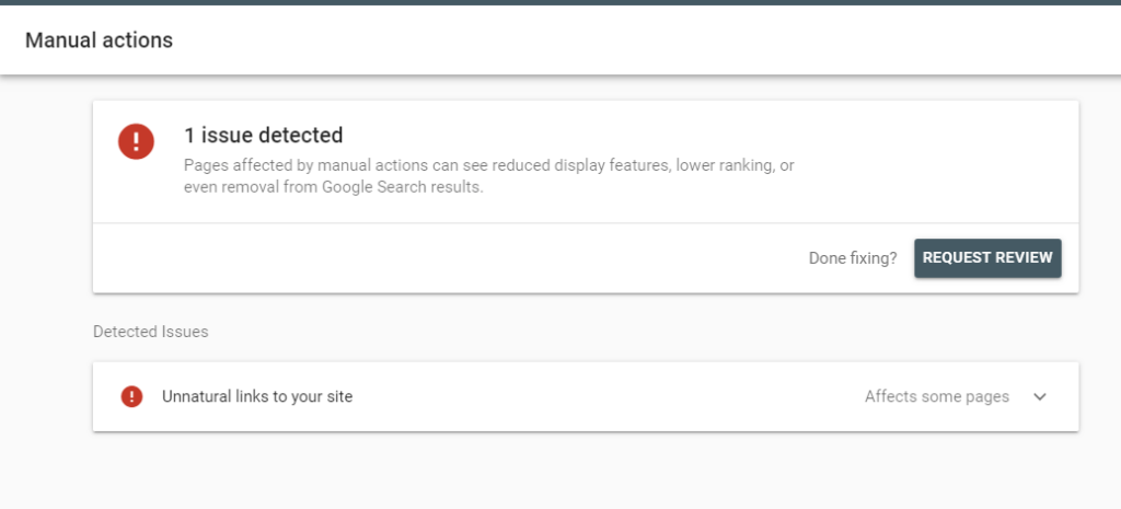 Manual actions report example