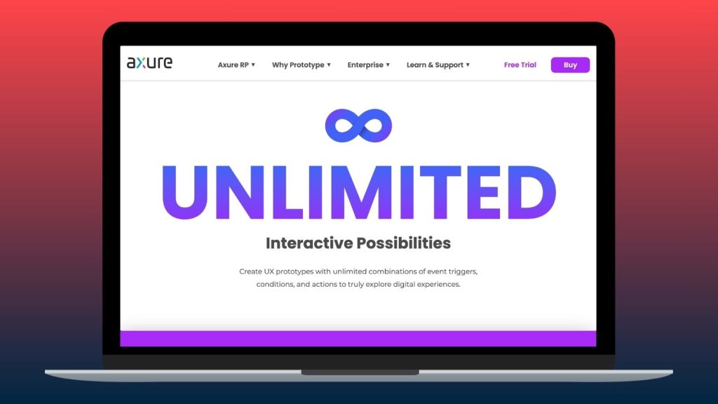 A laptop screen shows Axure RP, one of the best prototyping tools for UX and UI design and development.