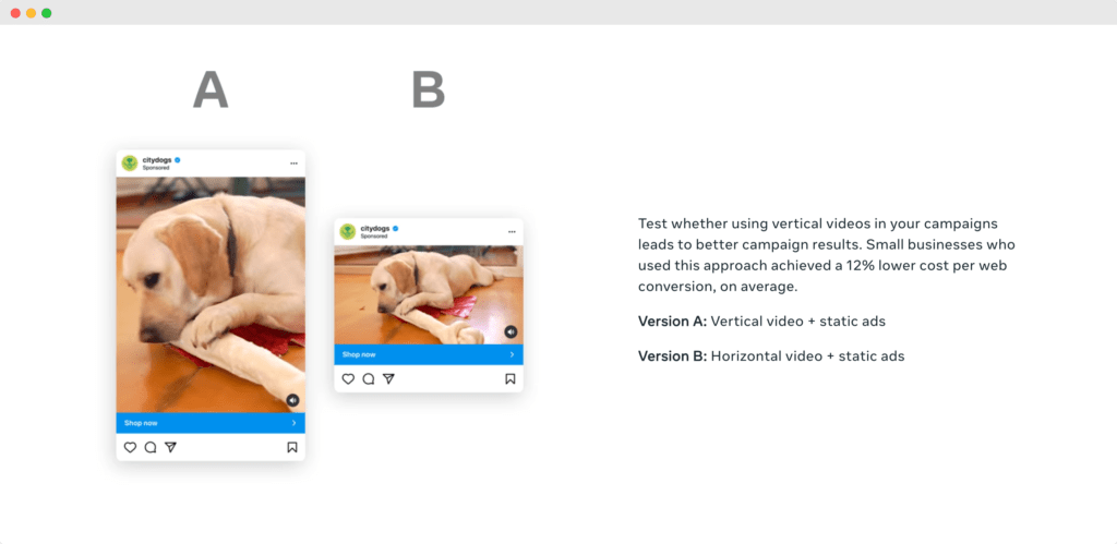 Facebook ab testing example