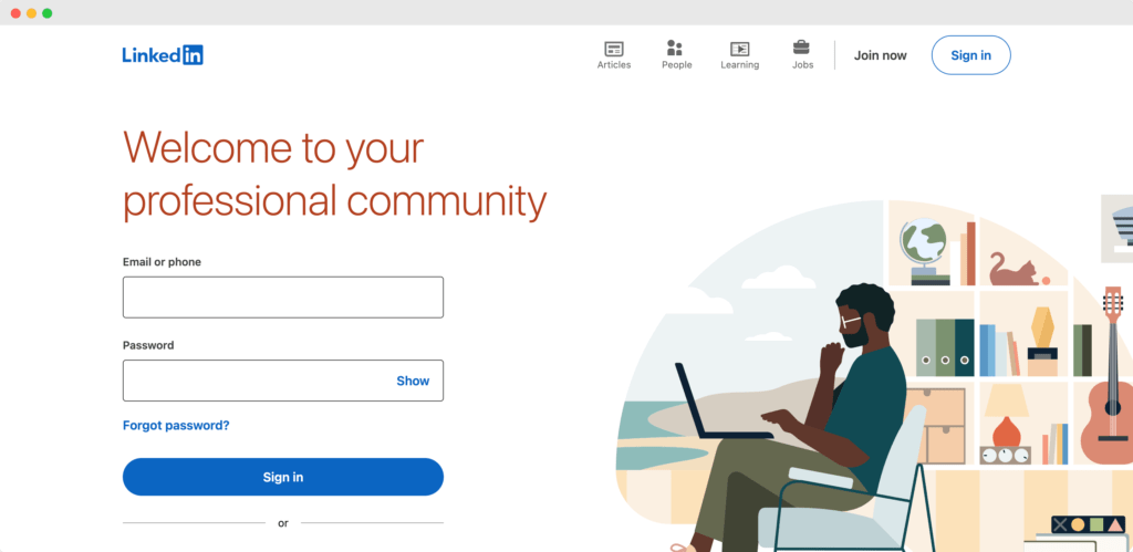 LinkedIn landing page