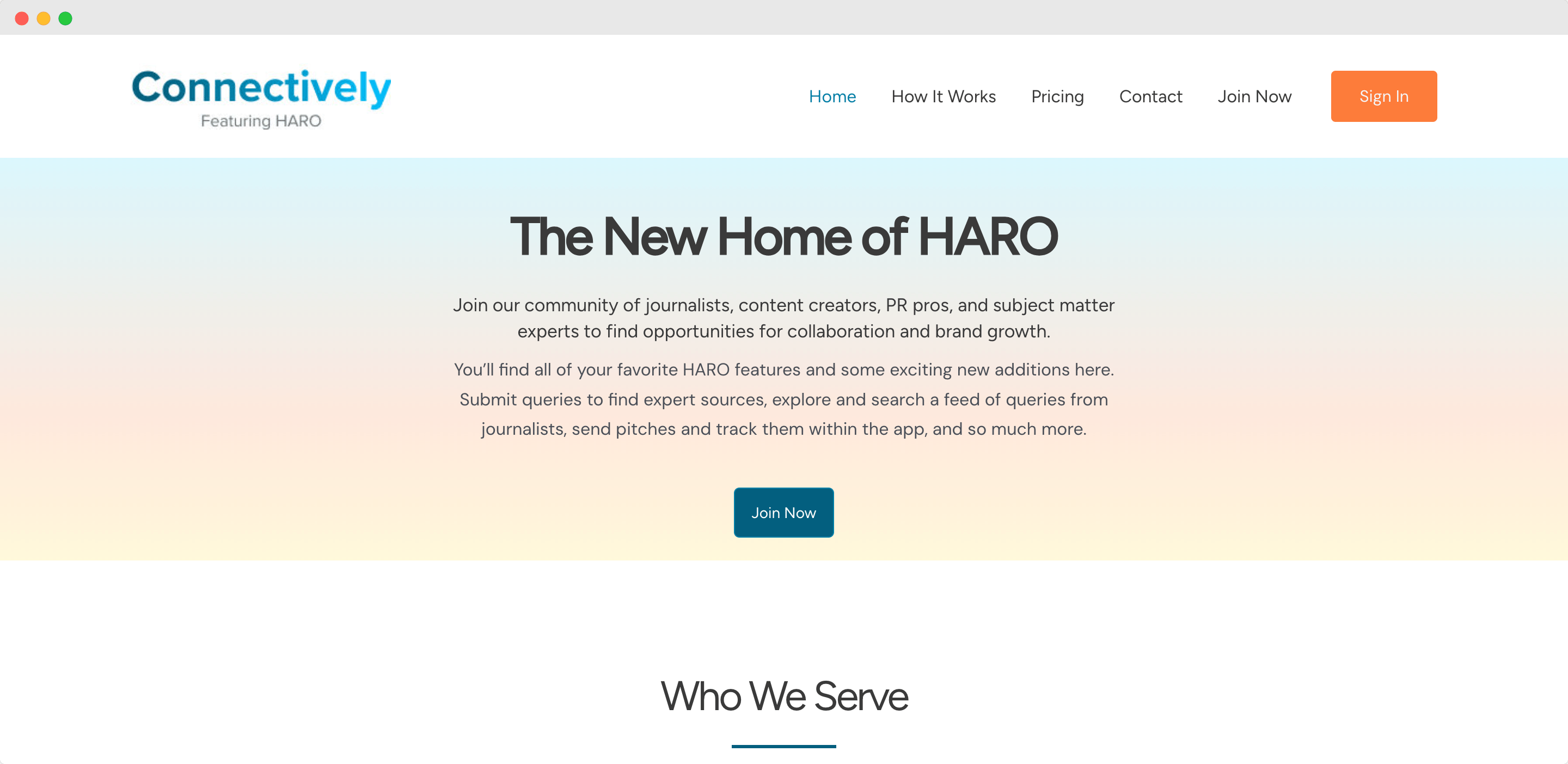 HARO Connectively homepage