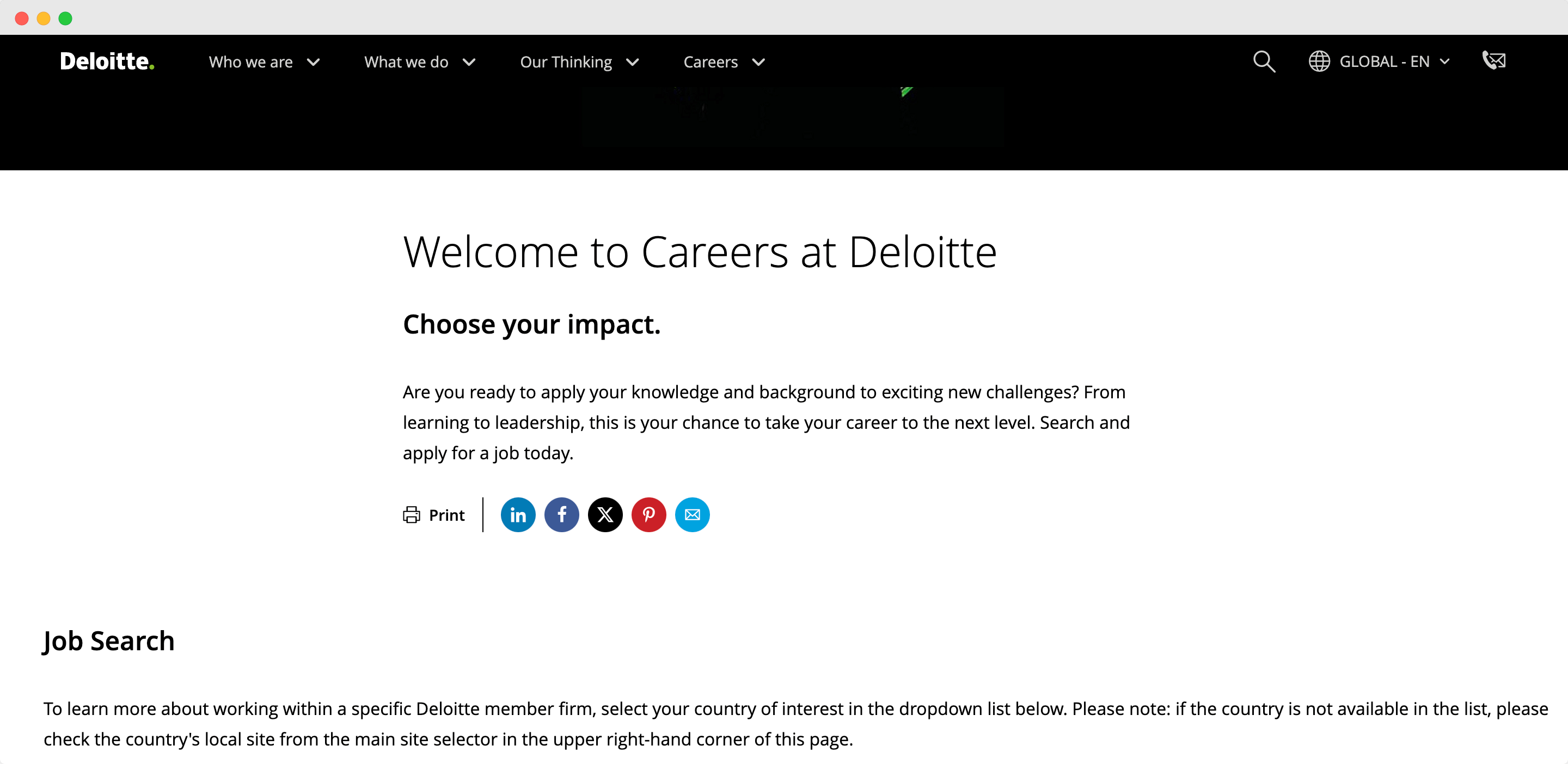 Careers page at Deloitte