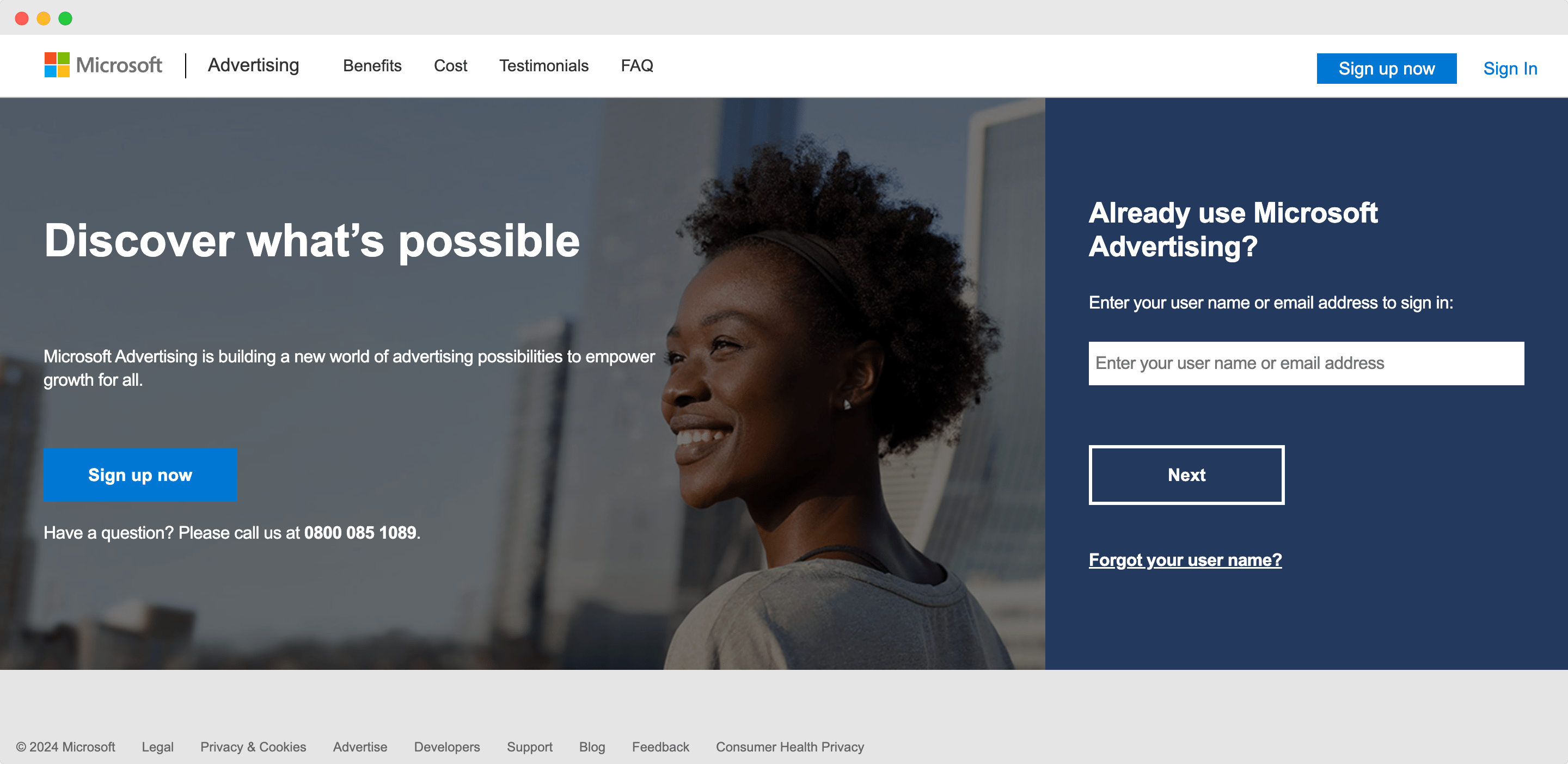 Microsoft Advertising landing page