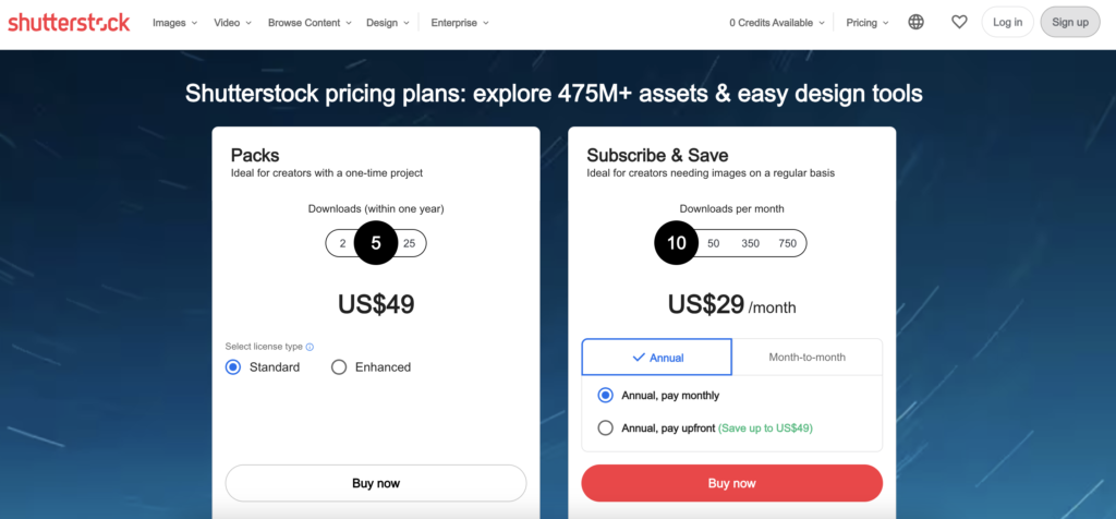 shutterstock pricing subscriptions