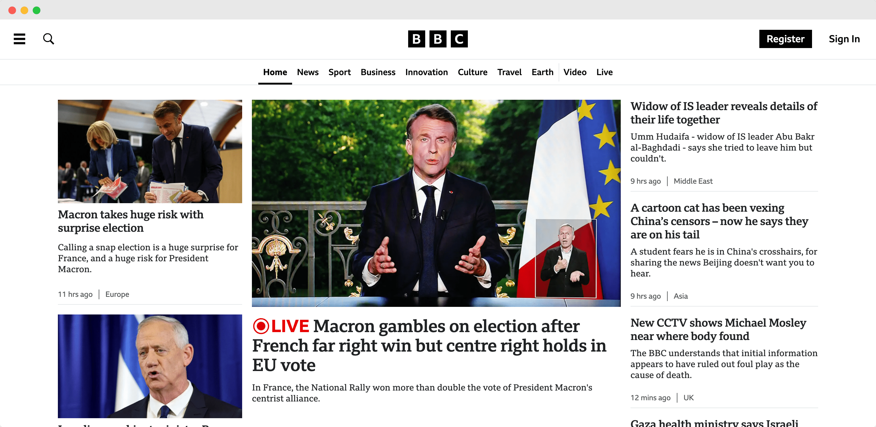 BBC website homepage