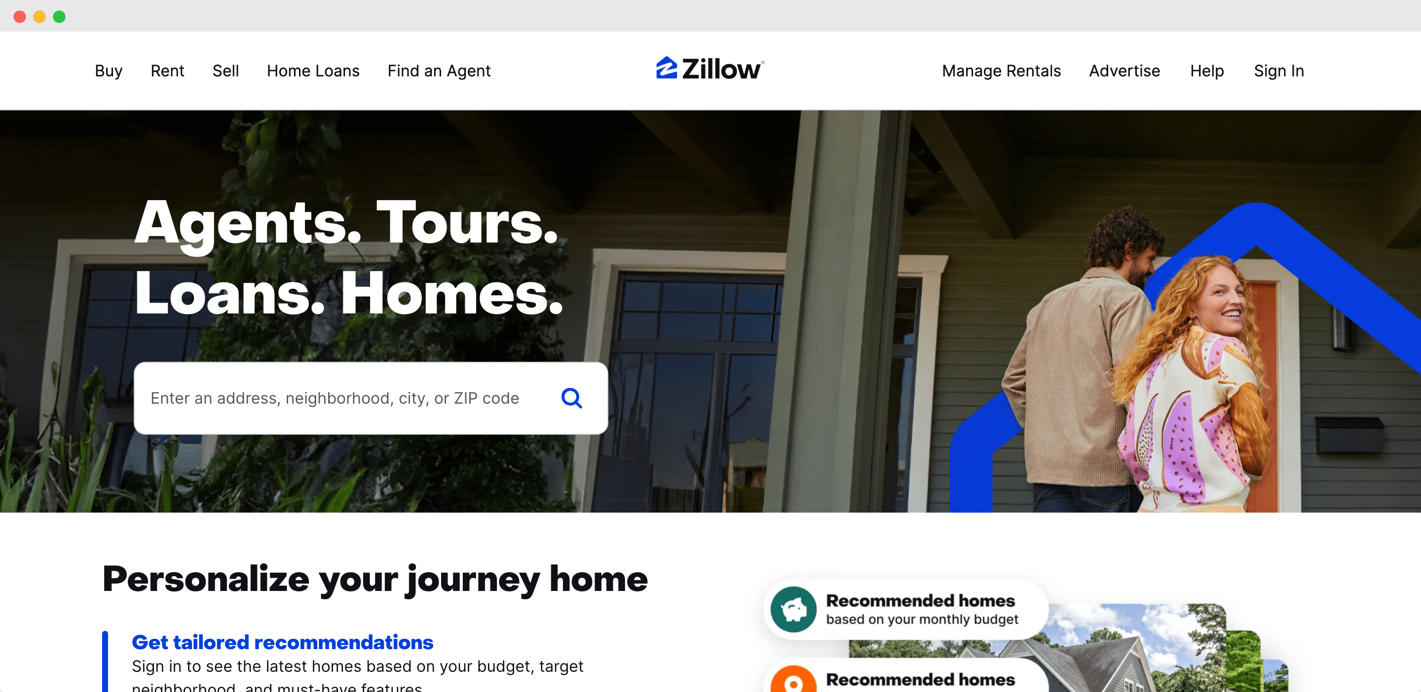 Zillow homepage