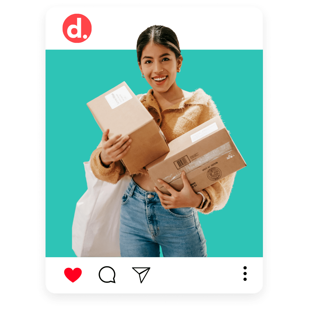 Woman carrying packages Instagram post