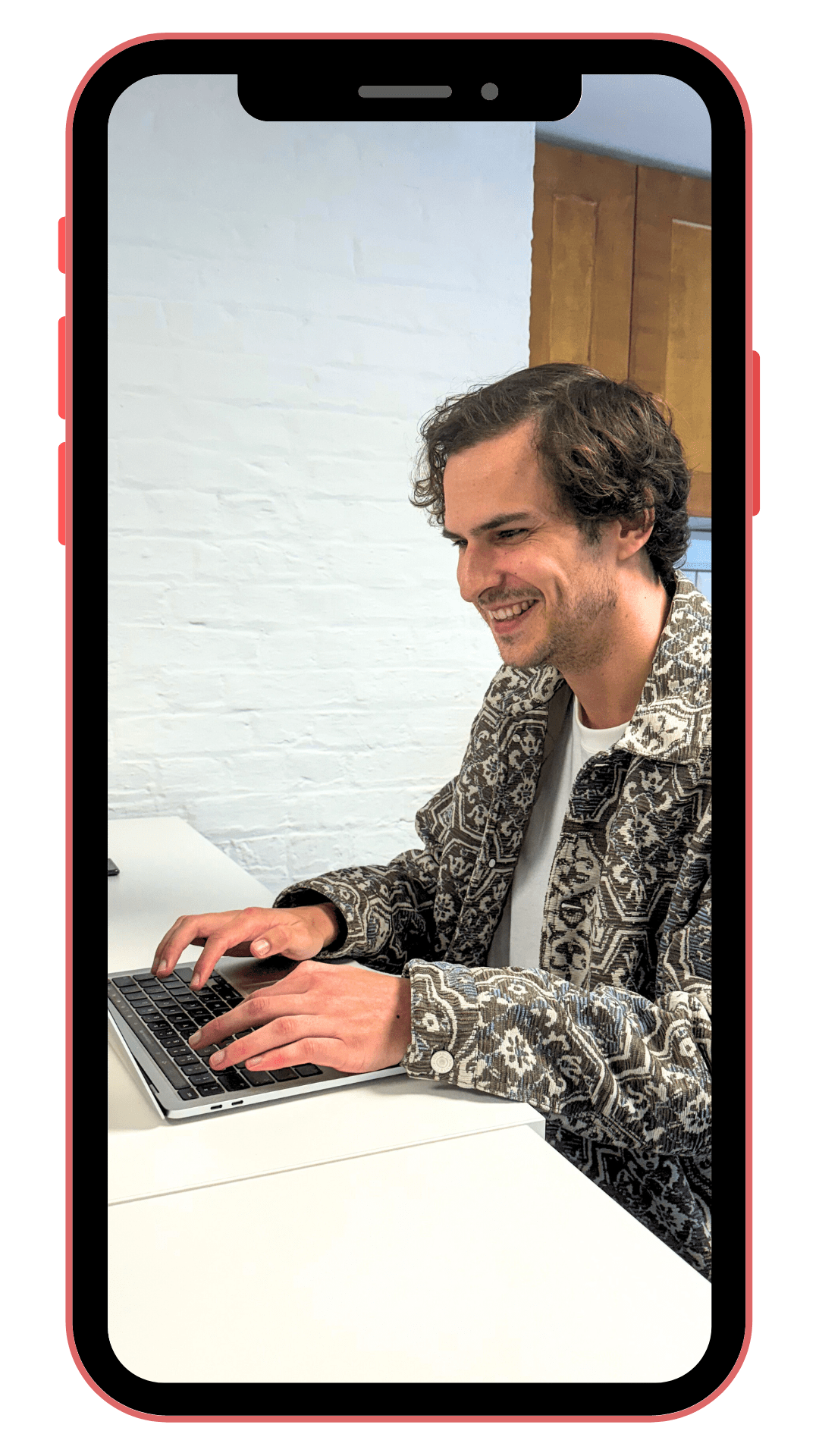 our copywriter Nick typing