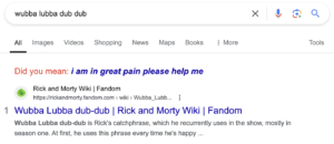 rick and morty reference on google