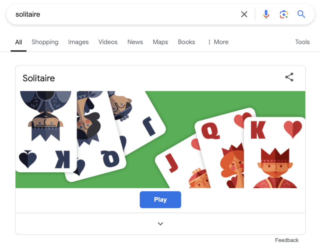 Solitaire game on Google