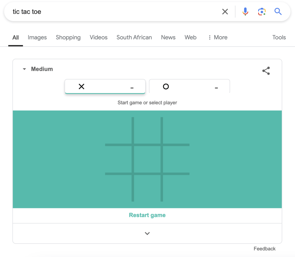 Tic tac toe game on google