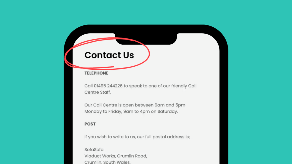 Contact page on a mobile site.