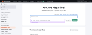 Keyword magic tool on Semrush