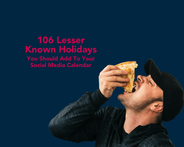 The title ‘106 Lesser Known Holidays You Should Add to Your Social Media Calendar’ with an image of a man eating pizza.