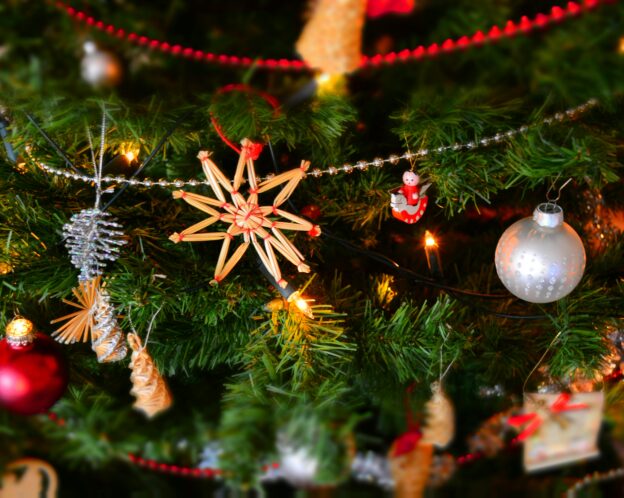 christmas decorations on a tree