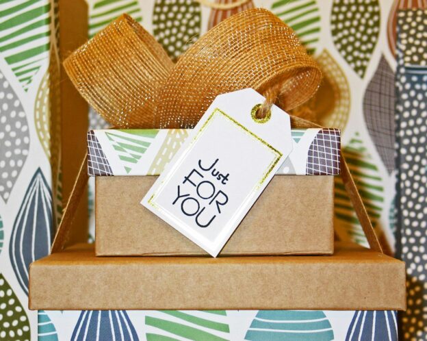 gift boxes in a package with a tag saying just for you