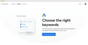 google keyword planner homepage